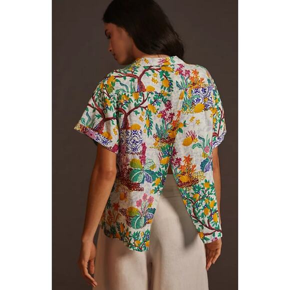 Anthropologie MAEVE CLASSIC SURF SHIRT Linen Blend Tropical Print S $98 - Picture 3 of 9